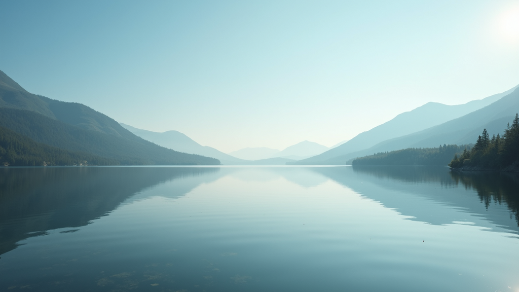 Eye-level view of a calm lake reflecting a clear sky